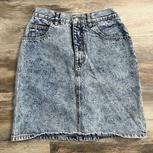 Guess Dresses & Skirts - Vintage Waist 27 80s Georges Marciano Guess High Waist Acid Wash Denim Skirt USA